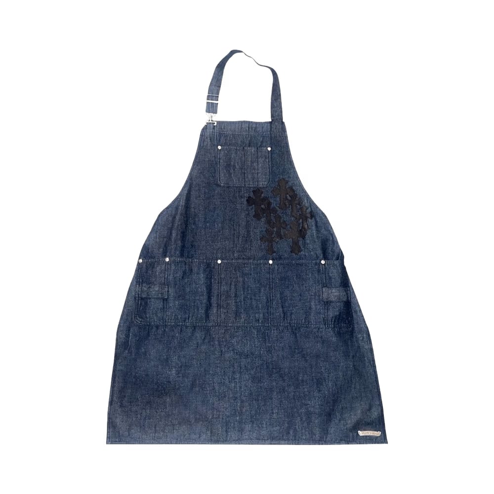 Chrome Hearts Leather Cross Patch Denim Apron Blue