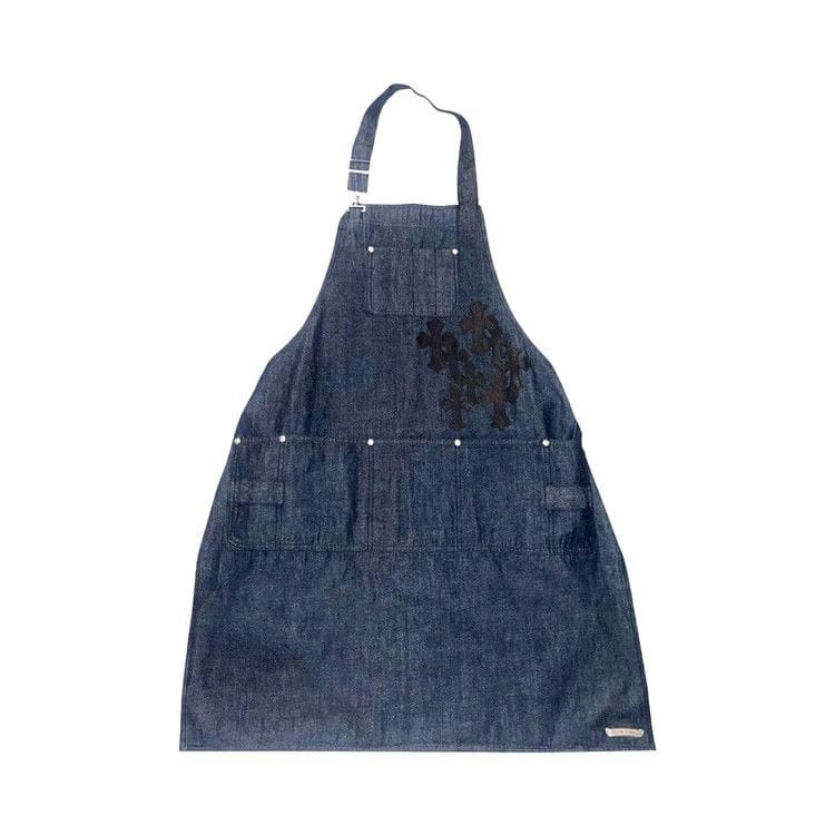Chrome Hearts Leather Cross Patch Denim Apron Blue
