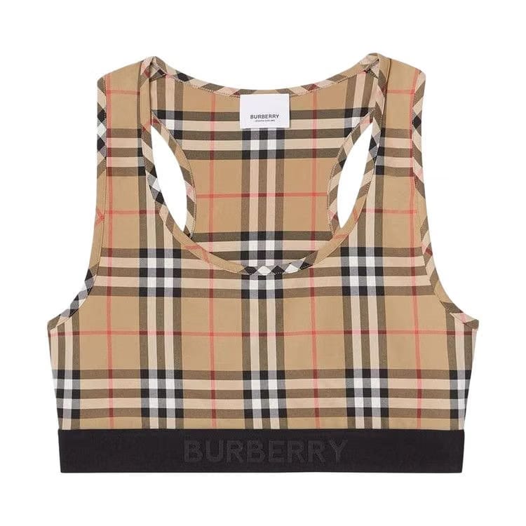 Burberry Logo Detail Vintage Check Bra Top Archive Beige