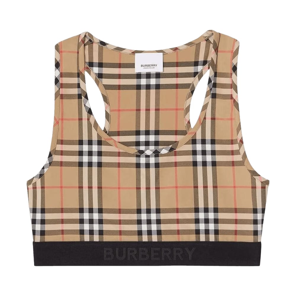 Burberry Logo Detail Vintage Check Bra Top Archive Beige