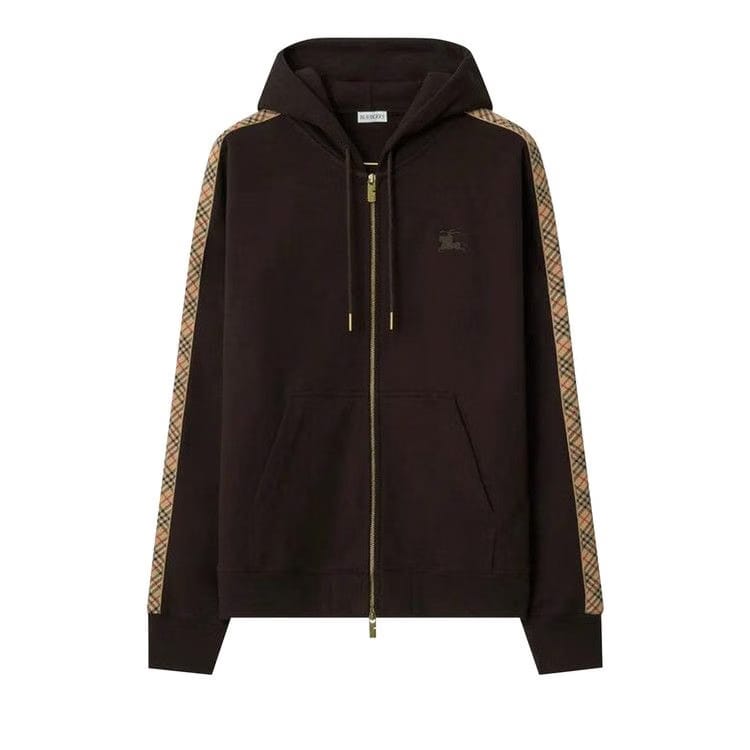 Burberry Check Trim Zip Hoodie Clove Brown