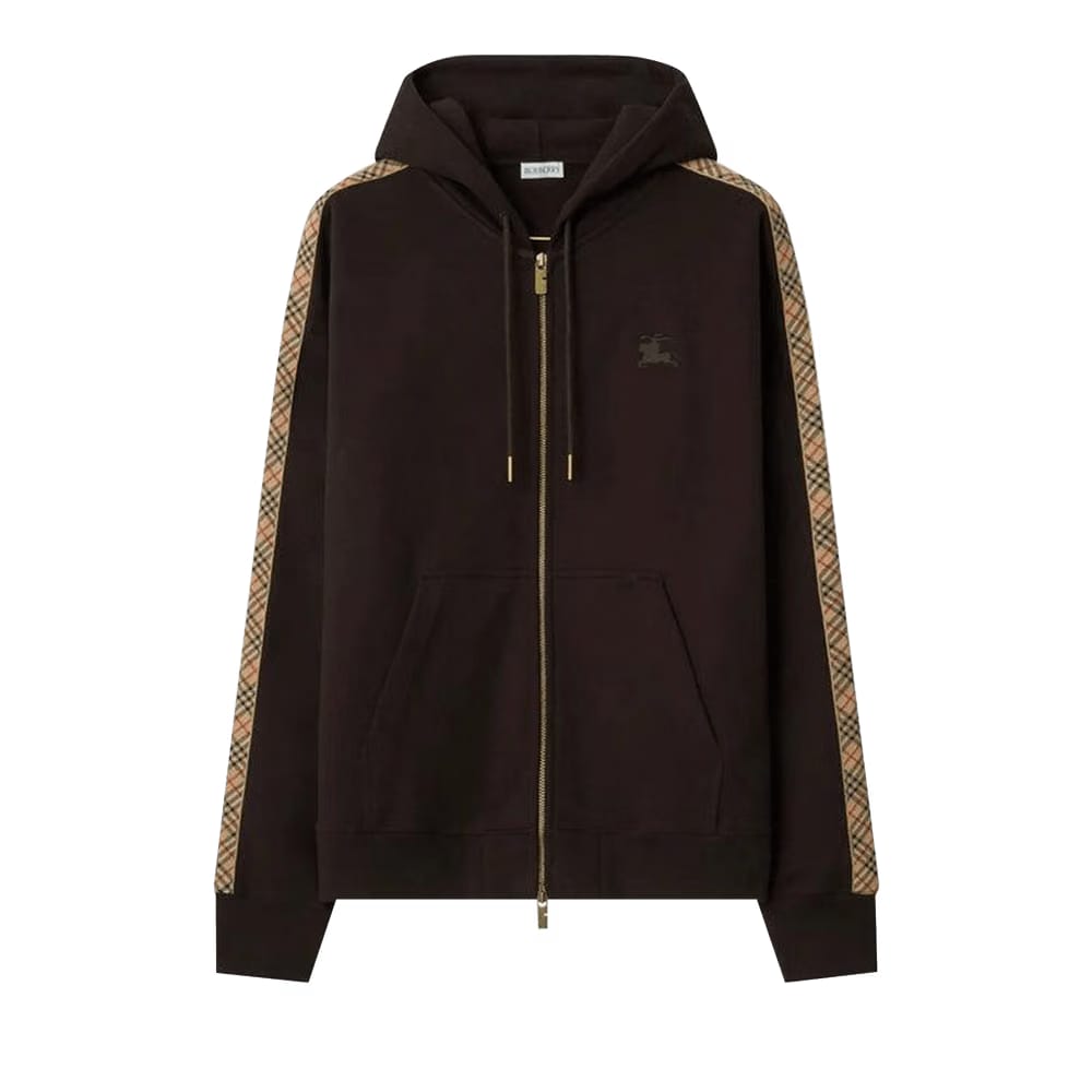 Burberry Check Trim Zip Hoodie Clove Brown