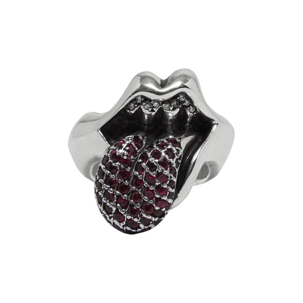 Chrome Hearts Diamond Studded Rolling Stones Ring Silver