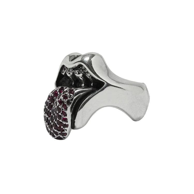 Chrome Hearts Diamond Studded Rolling Stones Ring Silver