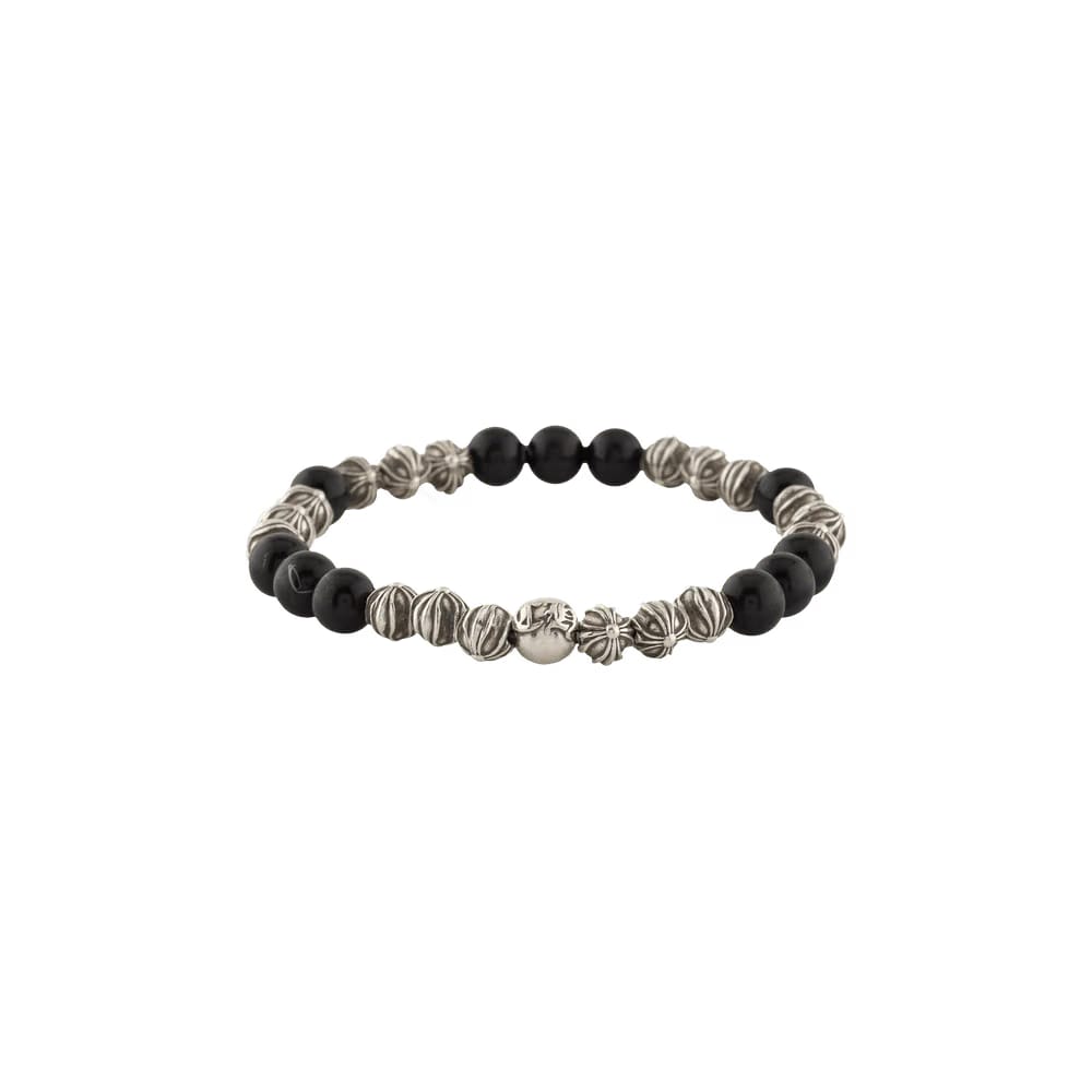 Chrome Hearts Onyx And Celtic Cross Bead Bracelet Silver