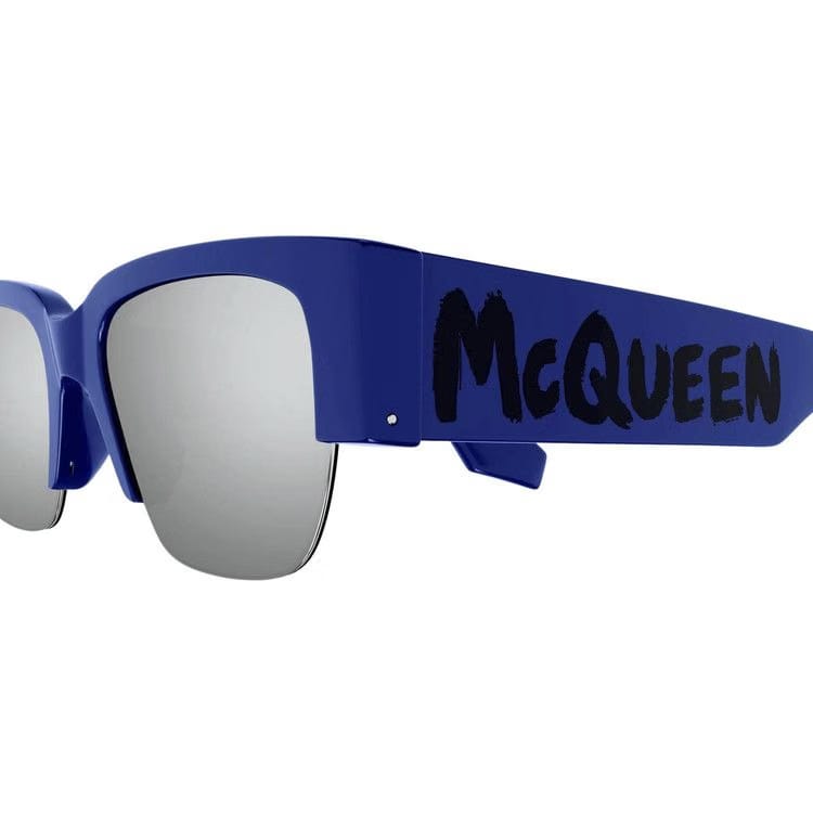 Alexander McQueen Half Frame Sunglasses Blue/Silver