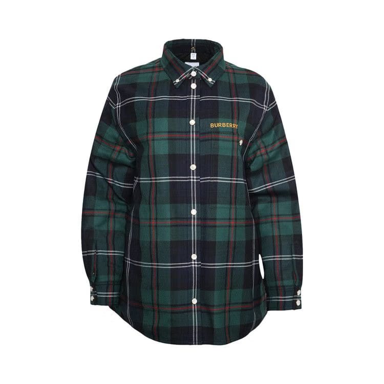 Burberry Embroidered Logo Check Overshirt Dark Viridian Green