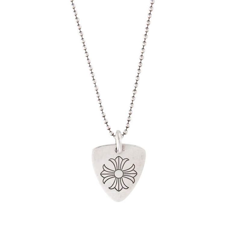 Chrome Hearts Maltese Cross Triangle Dog Tag Pendant Necklace Silver
