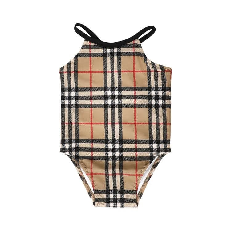 Burberry Kids Check One Piece Swimsuit Archive Beige