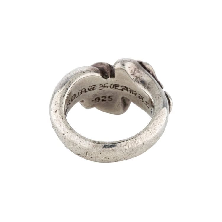 Chrome Hearts Diamond Heart Scroll Bypass Ring Silver