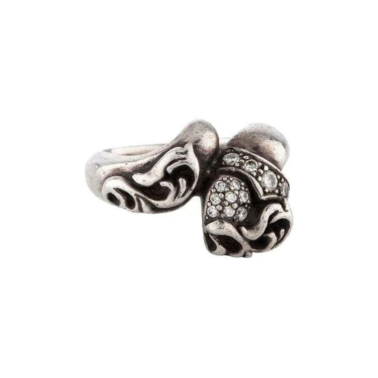 Chrome Hearts Diamond Heart Scroll Bypass Ring Silver