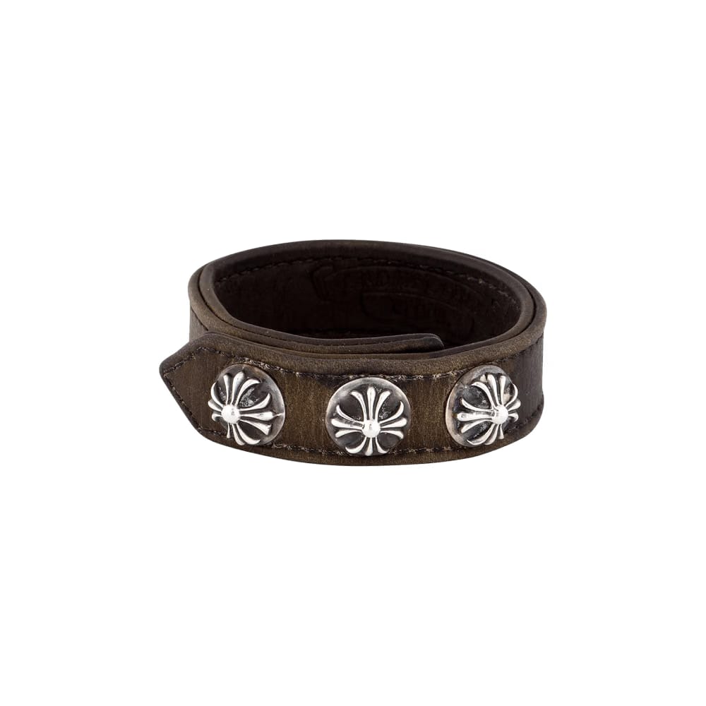 Chrome Hearts Leather Studded Wrap Bracelet Brown/Silver