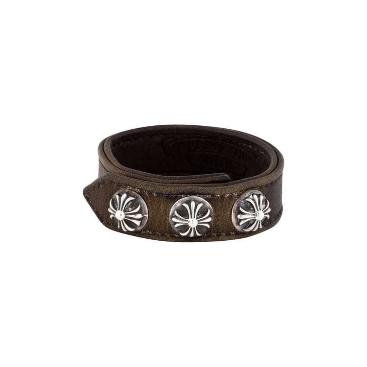 Chrome Hearts Leather Studded Wrap Bracelet Brown/Silver