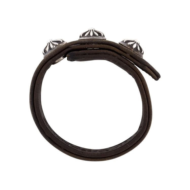 Chrome Hearts Leather Studded Wrap Bracelet Brown/Silver