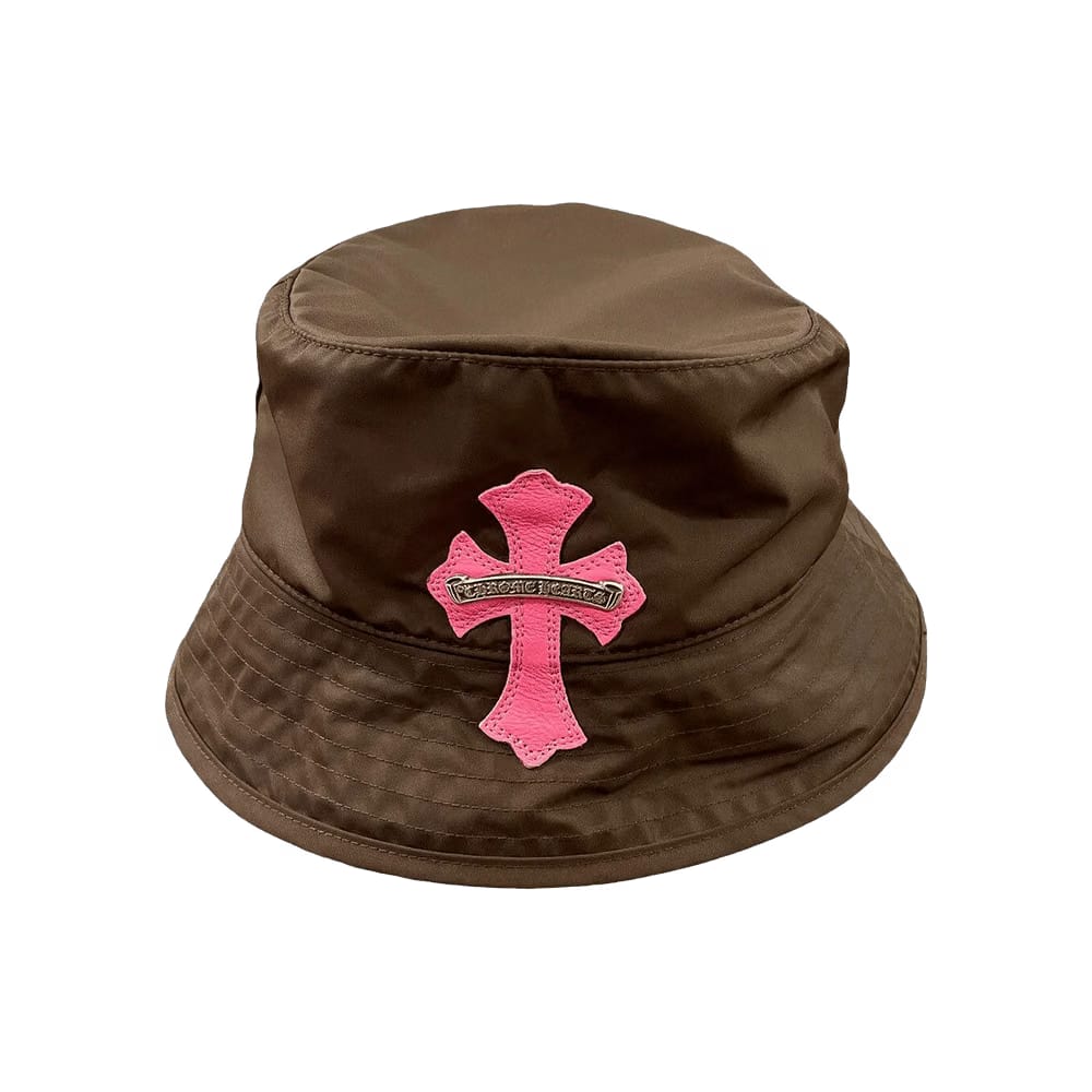 Chrome Hearts Leather Cross Patch Bucket Hat Brown/Pink