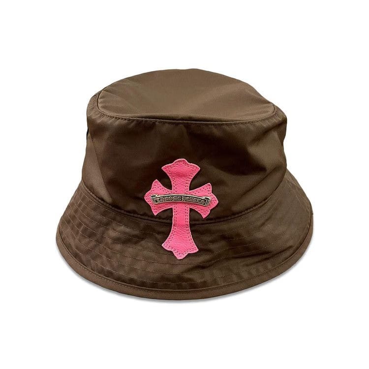 Chrome Hearts Leather Cross Patch Bucket Hat Brown/Pink