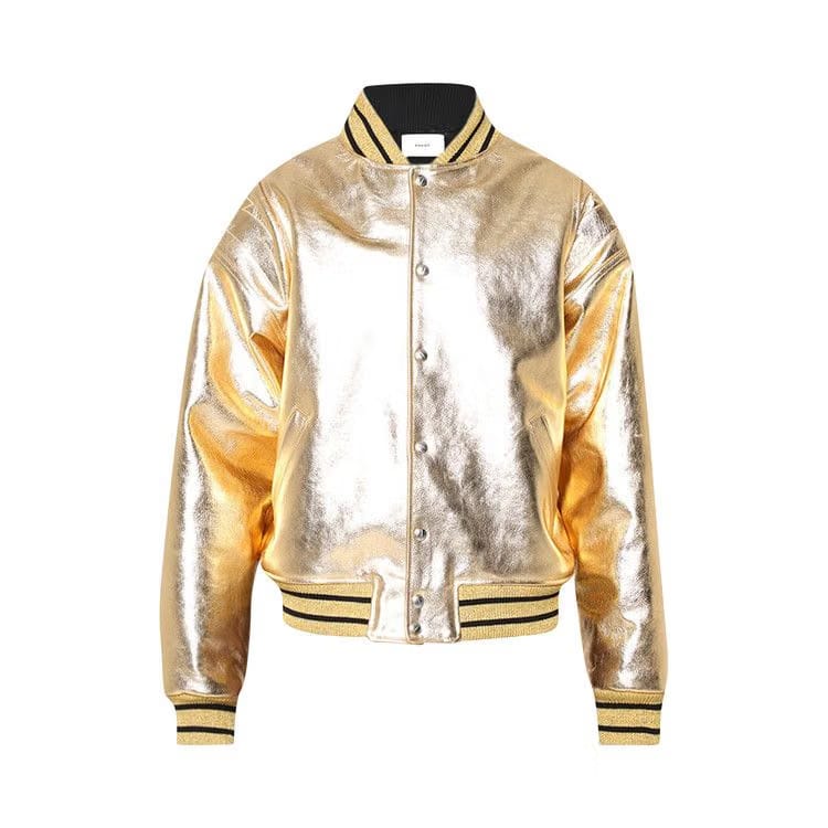 Rhude Metalic Leather Bomber Jacket Gold