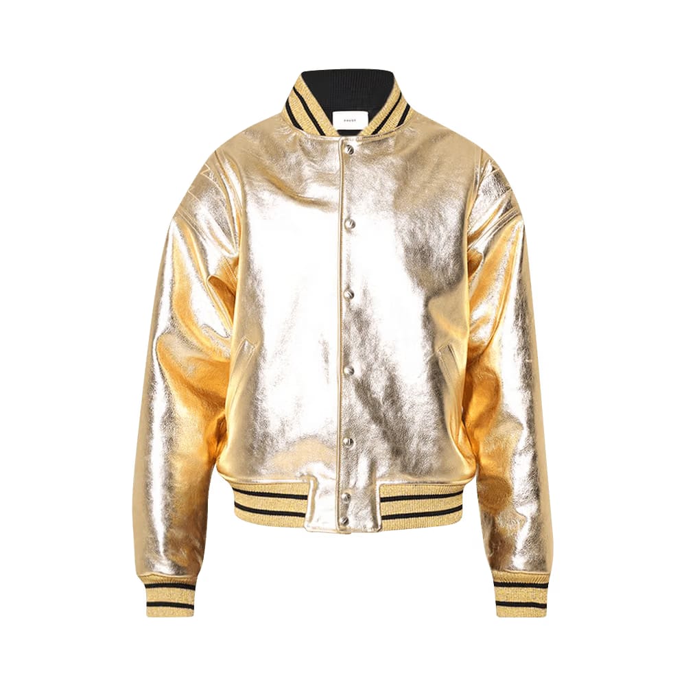 Rhude Metalic Leather Bomber Jacket Gold