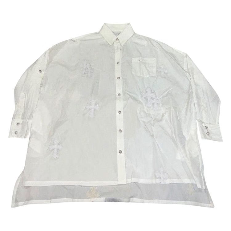 Chrome Hearts Leather Cross Patch Button Up Shirt White