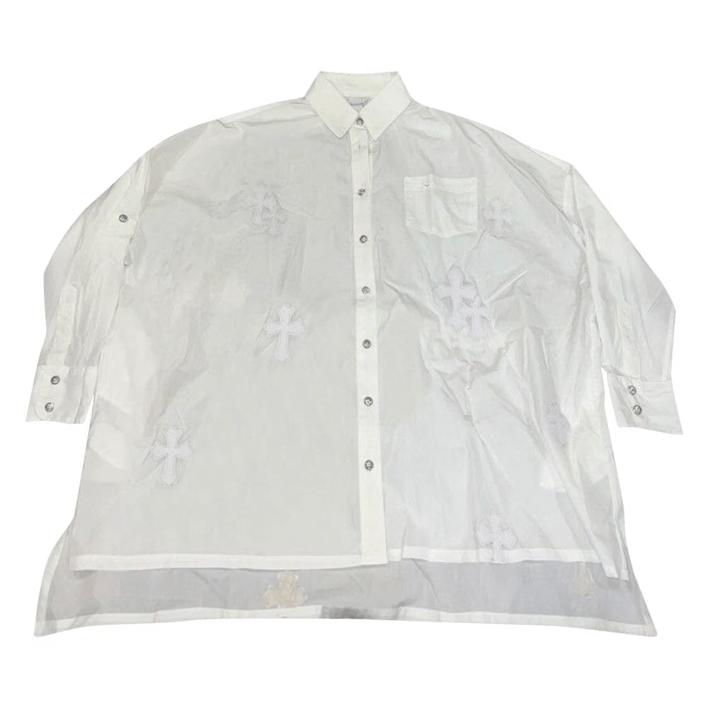 Chrome Hearts Leather Cross Patch Button Up Shirt White