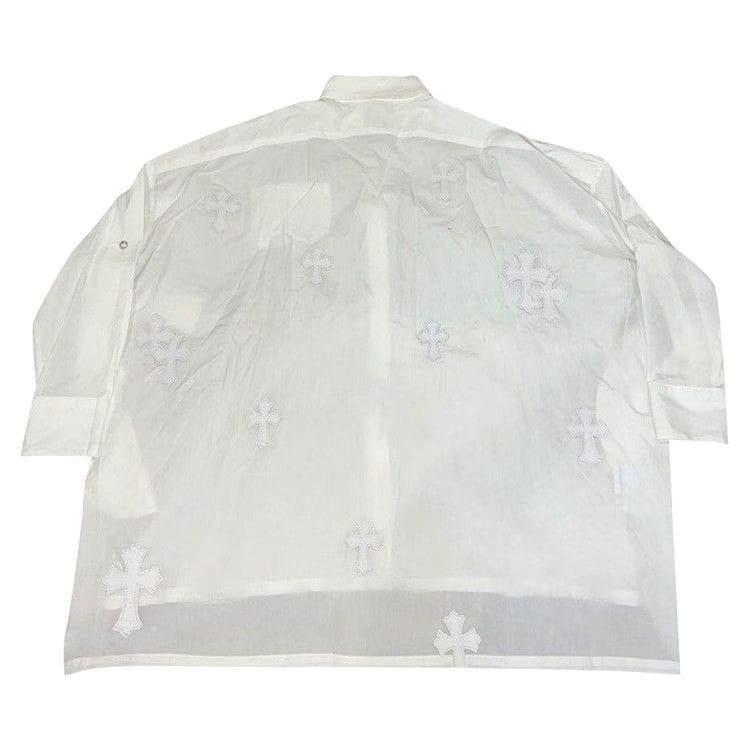 Chrome Hearts Leather Cross Patch Button Up Shirt White