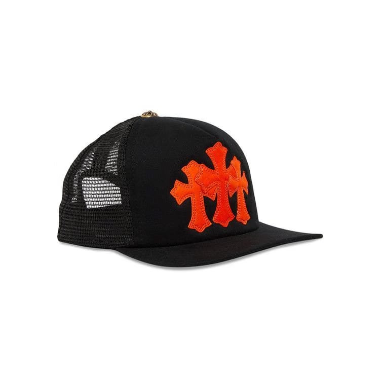 Chrome Hearts St. Barths Exclusive Cemetery Cross Trucker Hat Black/Orange