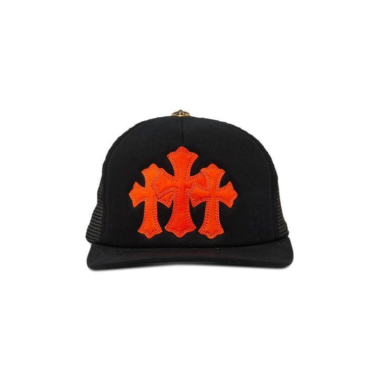 Chrome Hearts St. Barths Exclusive Cemetery Cross Trucker Hat Black/Orange