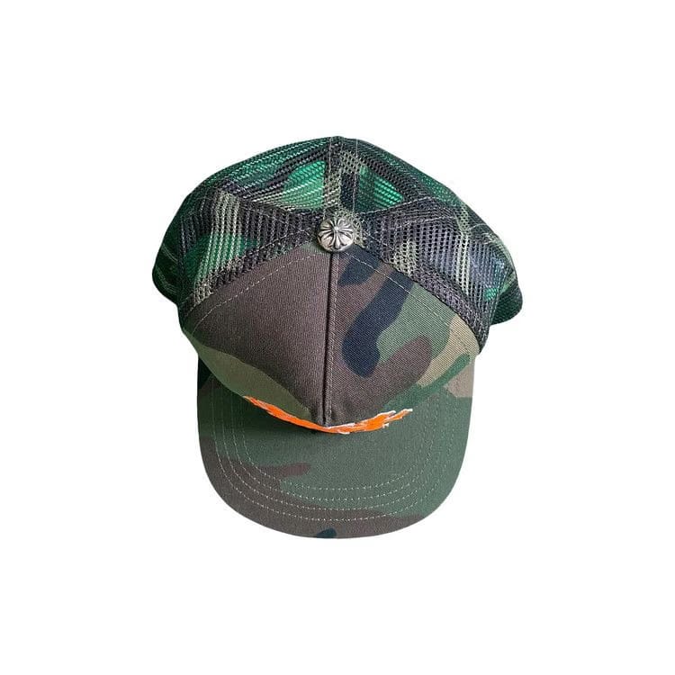 Chrome Hearts Triple Cross Cemtery Trucker Hat Orange/Camo