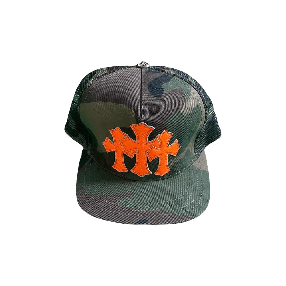 Chrome Hearts Triple Cross Cemtery Trucker Hat Orange/Camo