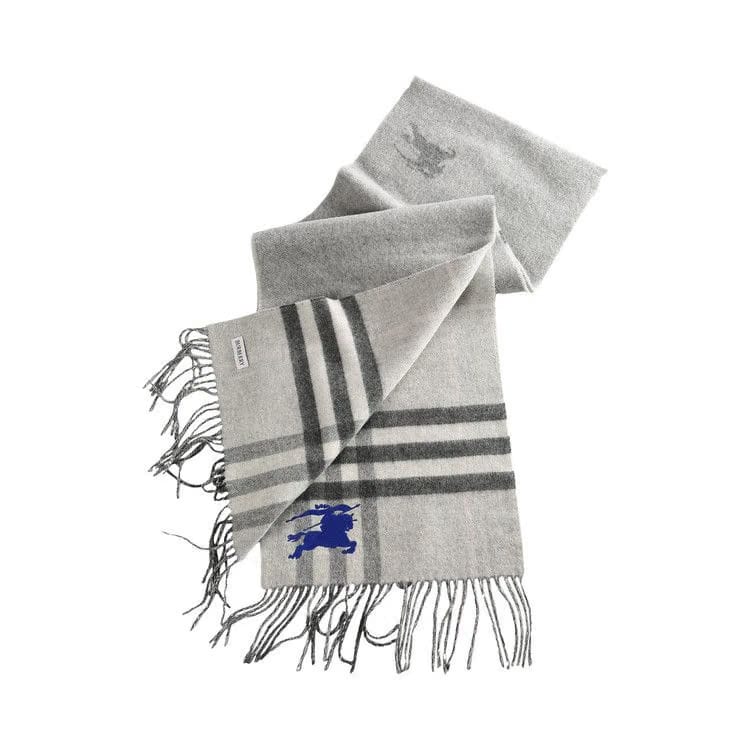 Burberry Reversible EKD Check Cashmere Scarf Mitten Grey