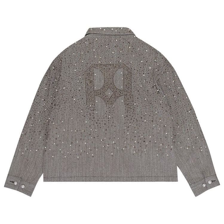 Birth Of Royal Child Rhinestone Zipper Work Jacket Brown