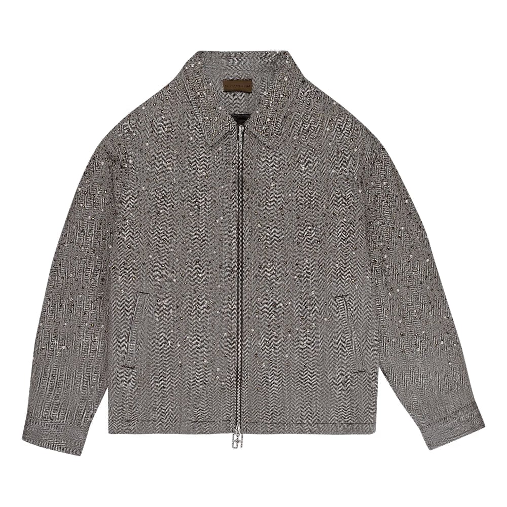 Birth Of Royal Child Rhinestone Zipper Work Jacket Brown