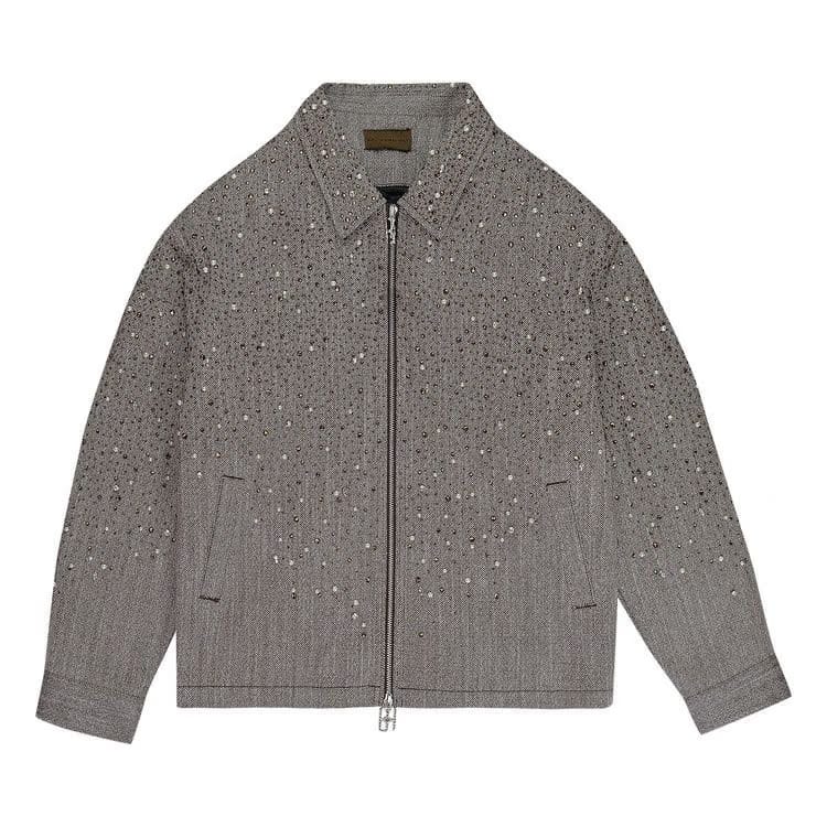 Birth Of Royal Child Rhinestone Zipper Work Jacket Brown