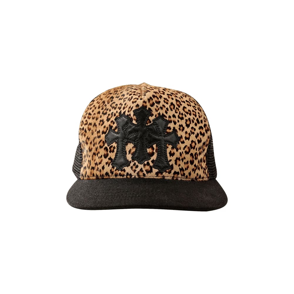 Chrome Hearts Triple Cross Patch Leopard Trucker Hat Multicolor