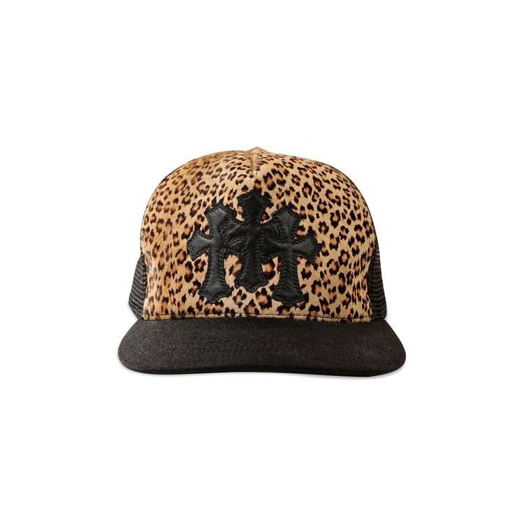 Chrome Hearts Triple Cross Patch Leopard Trucker Hat Multicolor
