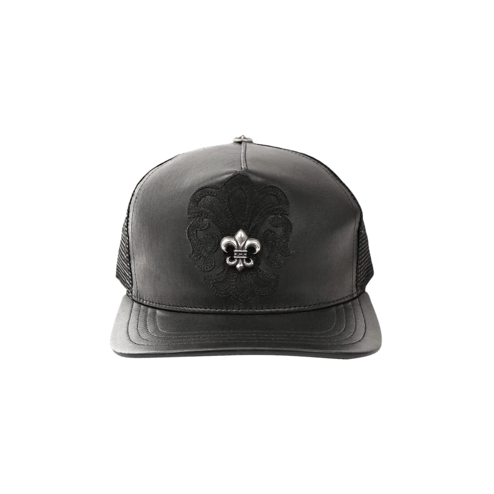 Chrome Hearts Fleur-De-Lis Leather Trucker Hat Black