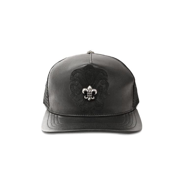 Chrome Hearts Fleur-De-Lis Leather Trucker Hat Black