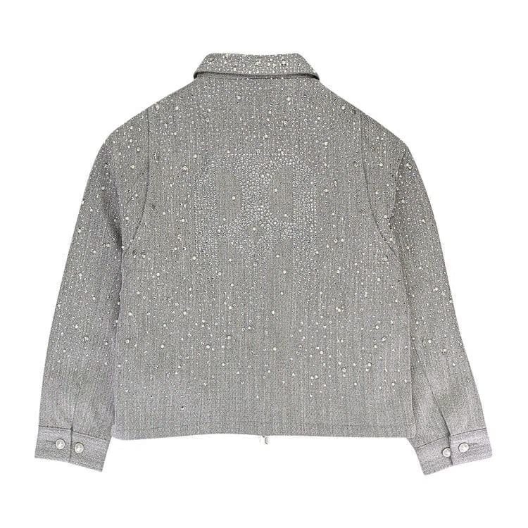Birth Of Royal Child Rhinestone Zipper Work Jacket Light Grey