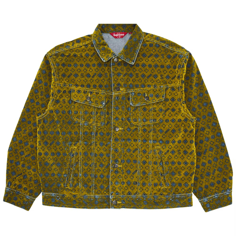 Supreme Flocked Denim Trucker Jacket Mustard