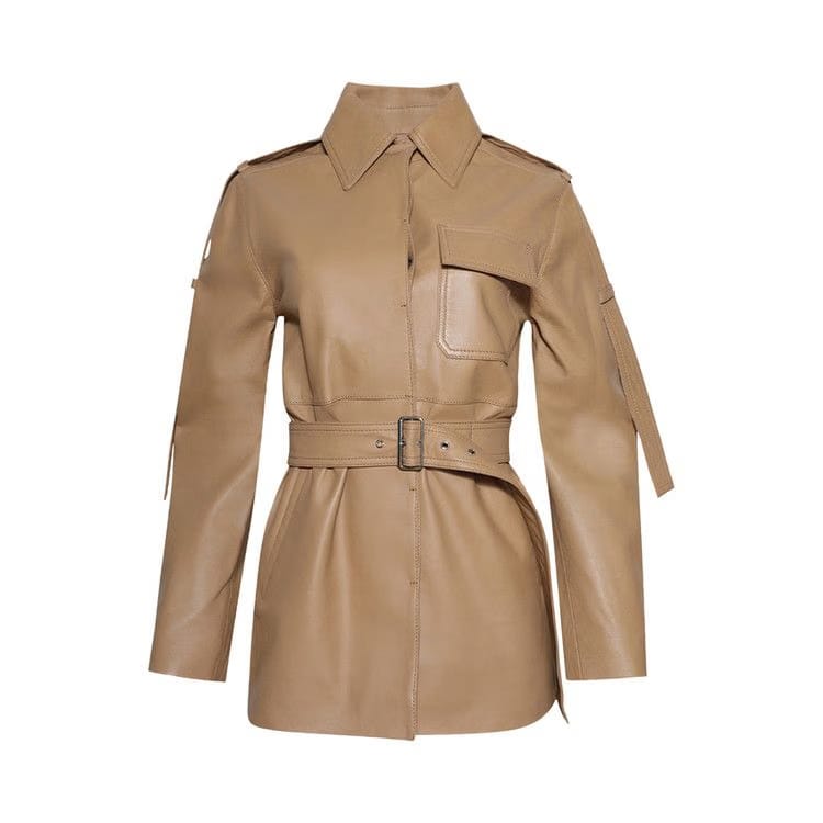 Victoria Beckham Belted Boxy Leather Jacket Butter