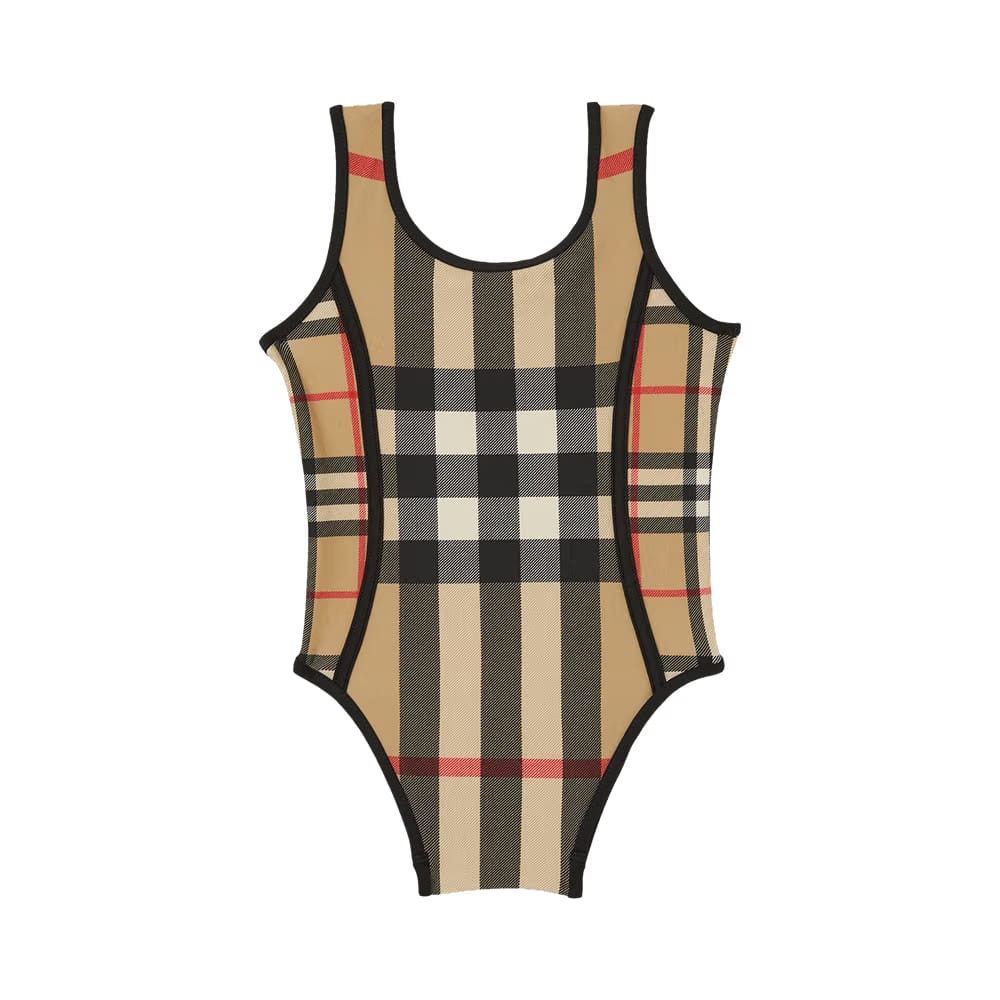 Burberry Kids Contrast Check Swimsuit Archive Beige