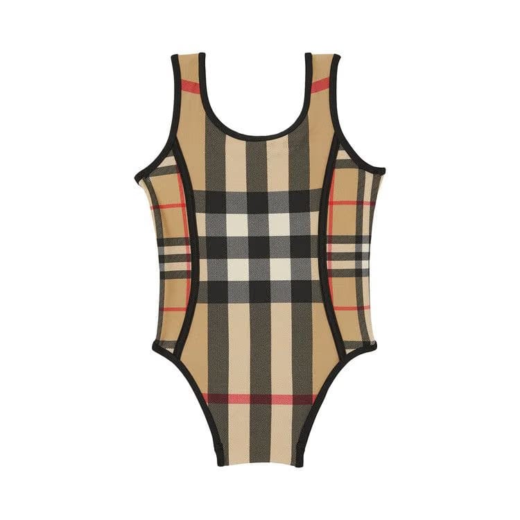 Burberry Kids Contrast Check Swimsuit Archive Beige