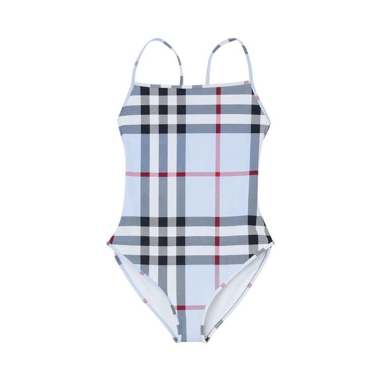 Burberry Check Stretch Nylon Swimsuit Pale Blue