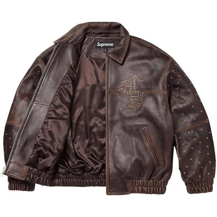Supreme Gem Studded Leather Jacket Brown
