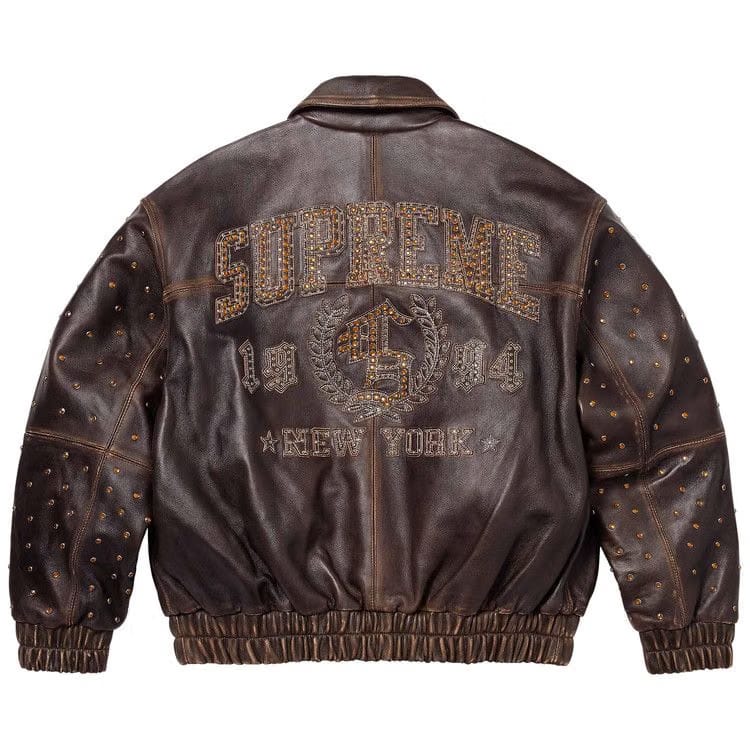 Supreme Gem Studded Leather Jacket Brown