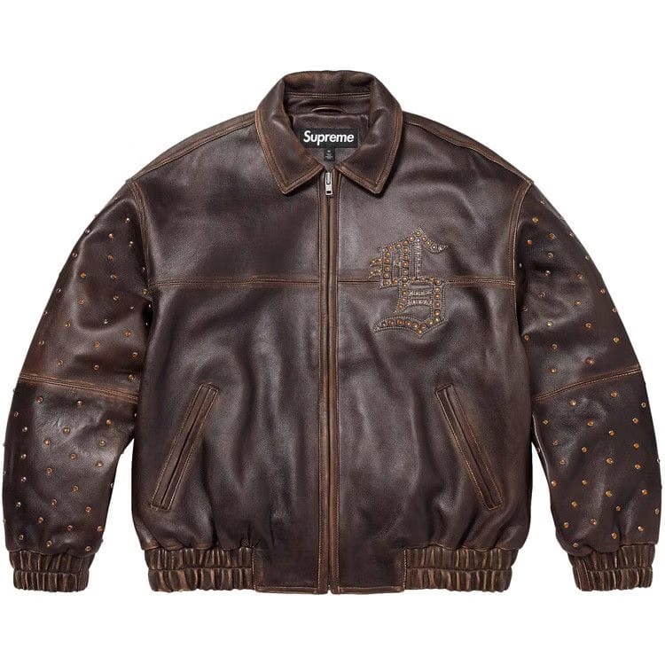 Supreme Gem Studded Leather Jacket Brown