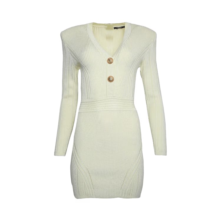 Balmain Long-Sleeve V-Neck Knit Shorts Dress Black