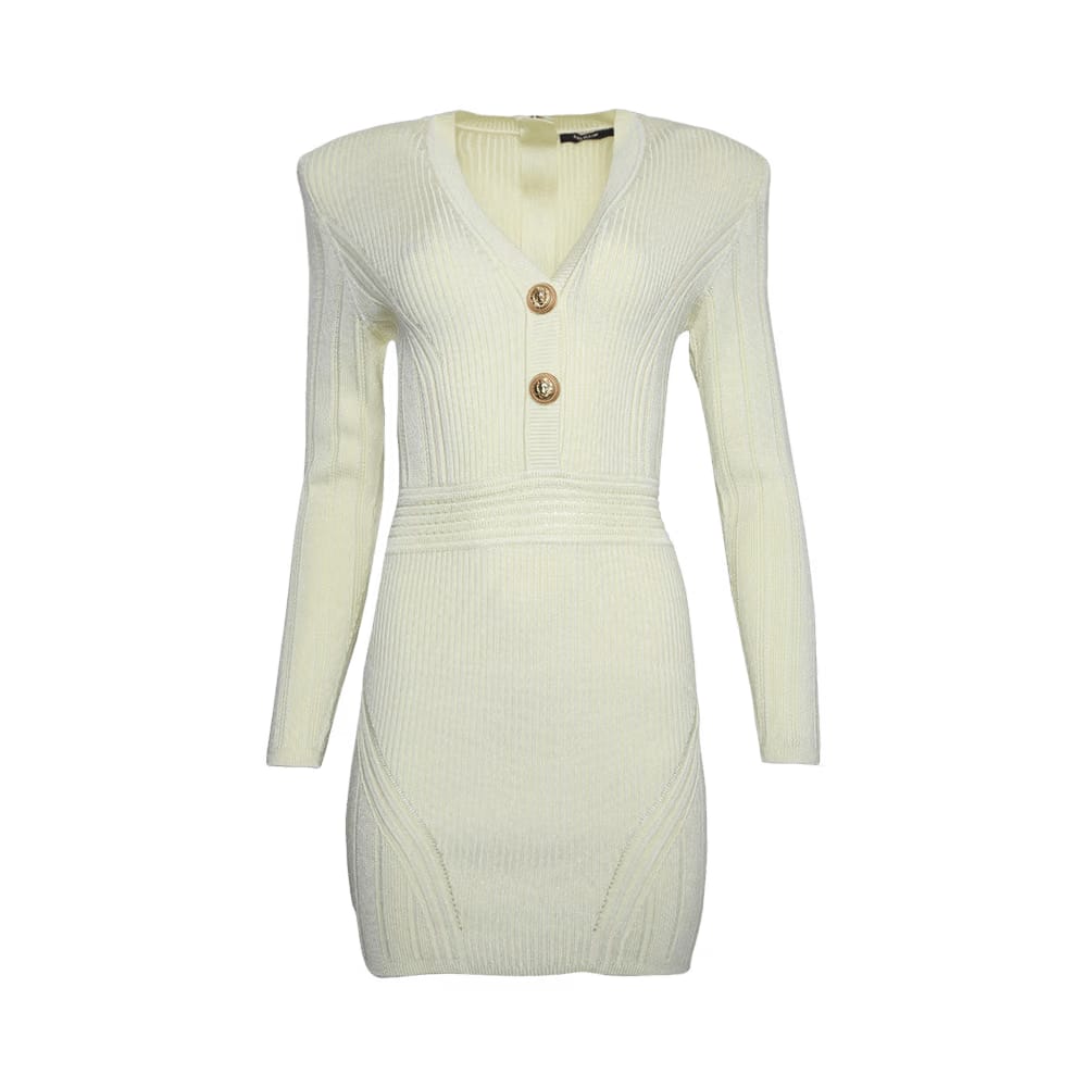 Balmain Long-Sleeve V-Neck Knit Shorts Dress Black