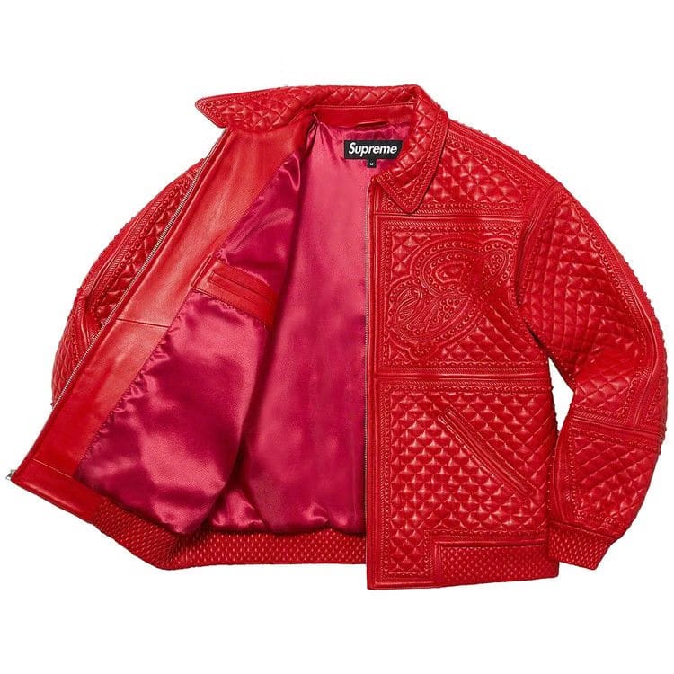 Supreme Studded Quilted Leather Jacket Red