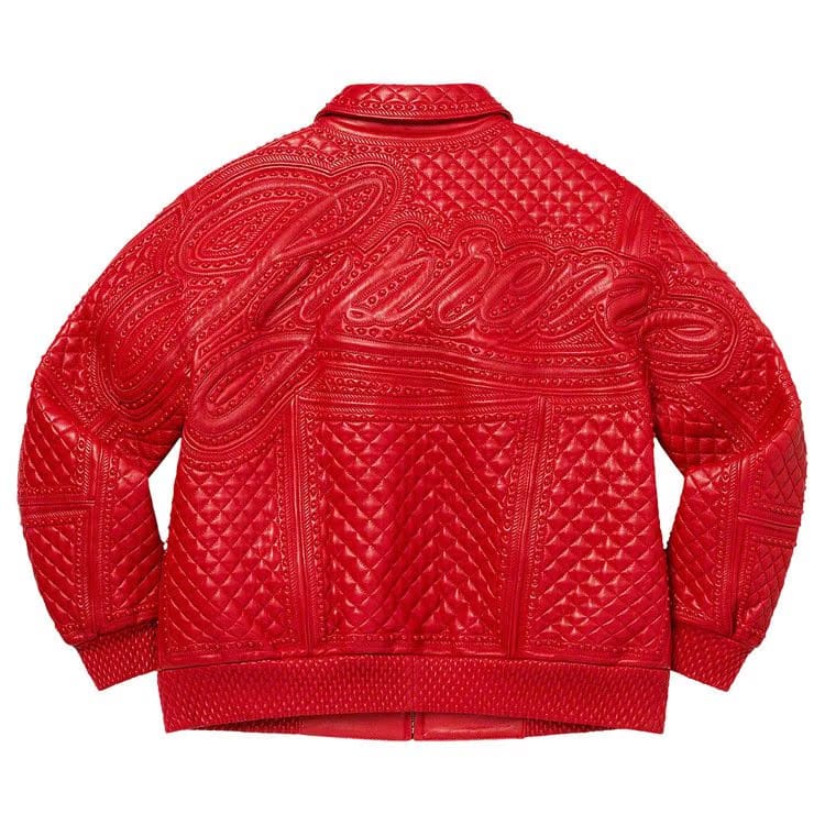 Supreme Studded Quilted Leather Jacket Red